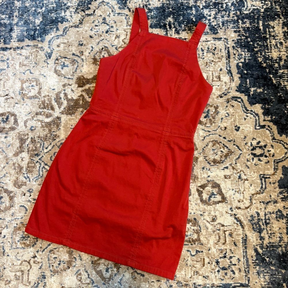 Zara Red Orange Cut Out Back Overall Summer Tank Dress denim Medium Fall